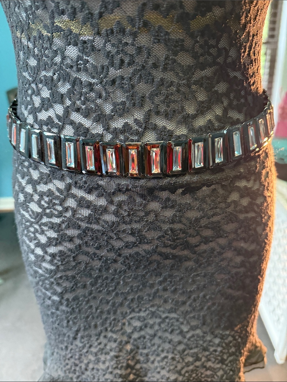 White House Black Market Black Crystal Baguette Waist Chain Belt
